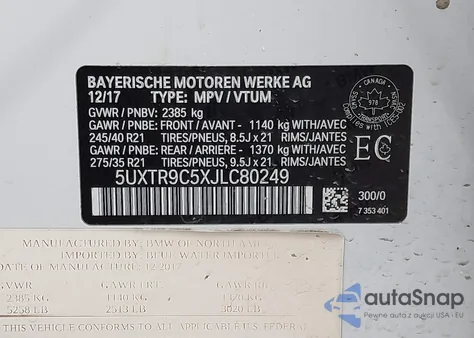 2018 BMW X3 xDrive30I from USA, damaged, VIN 5UXTR9C5XJLC80249